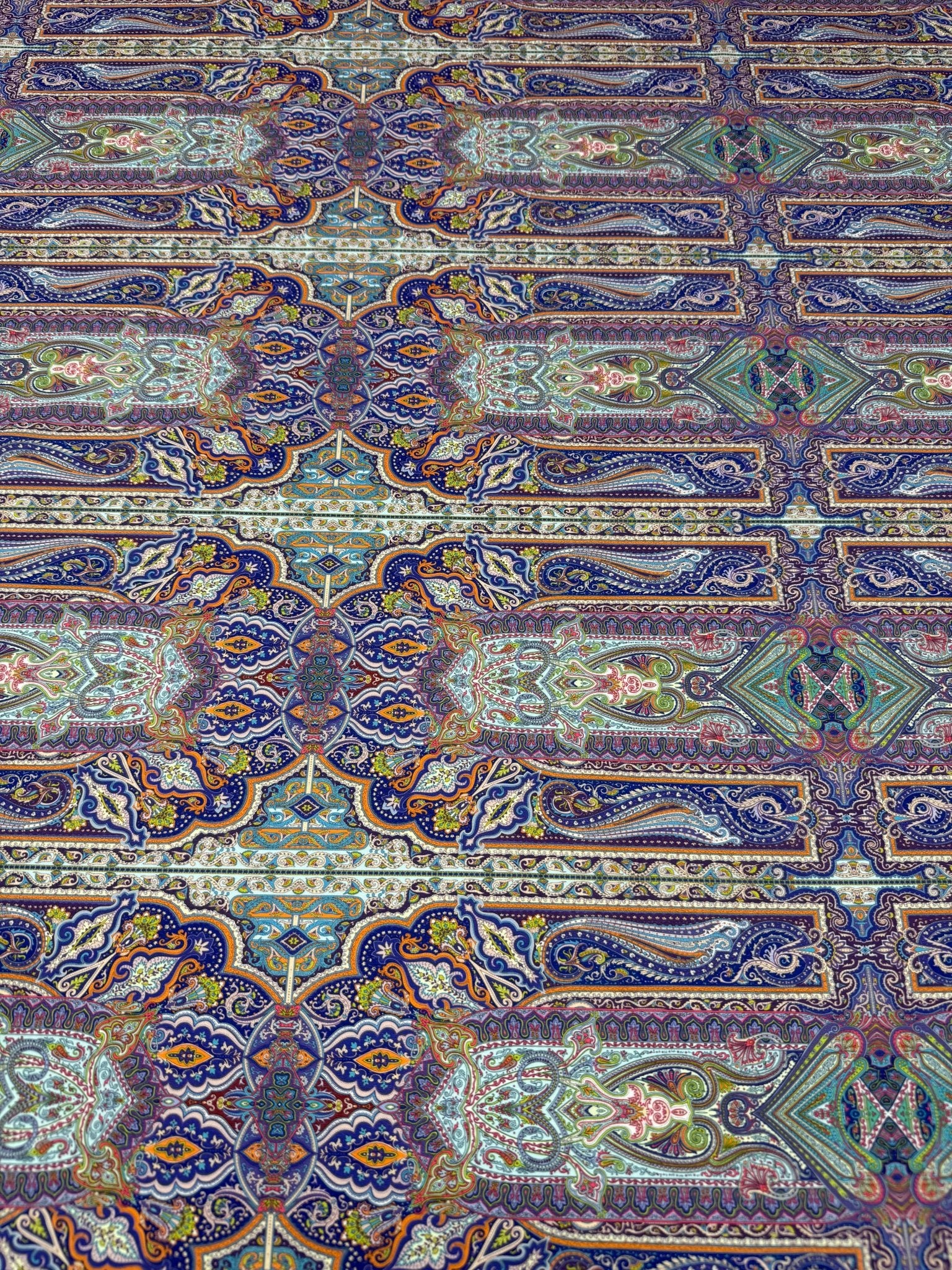 Ornate Paisley Stripe Moss Crepe Fabric by the Metre - Whotex Fabrics London