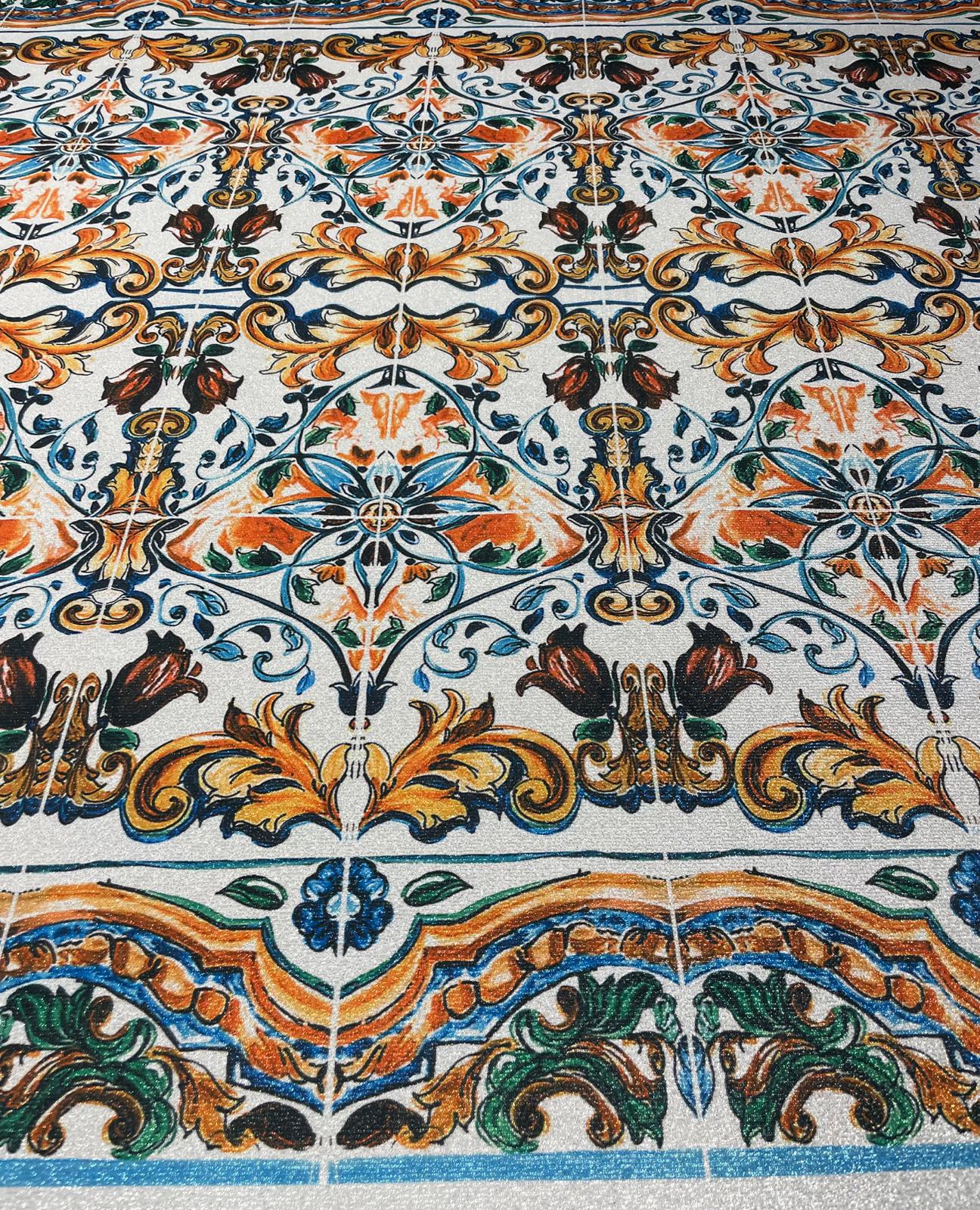 Ornate Tile Print Lurex Fabric by the Metre - Whotex Fabrics London