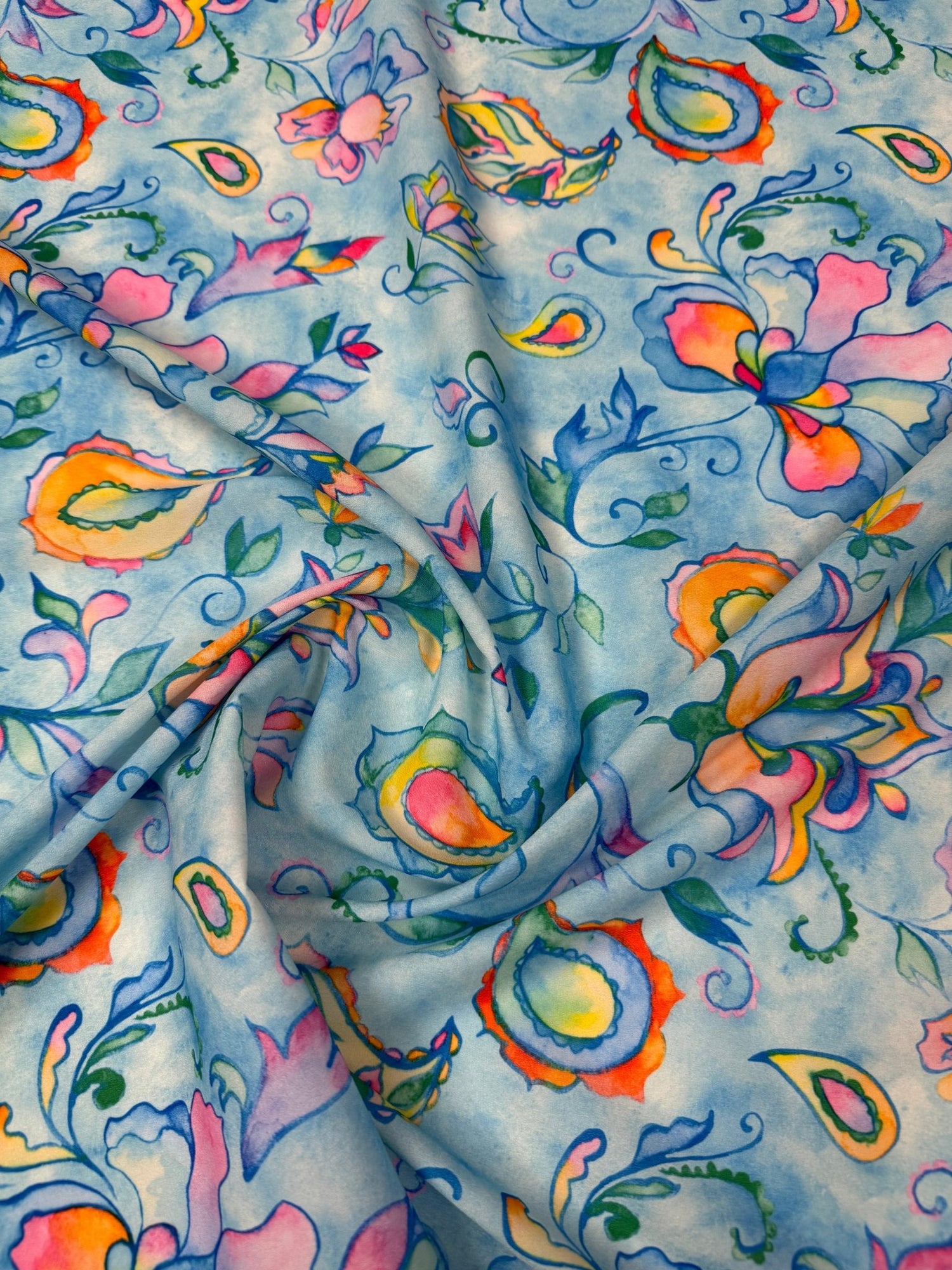 Paisley Floral Moss Crepe Fabric by the Metre - Whotex Fabrics London