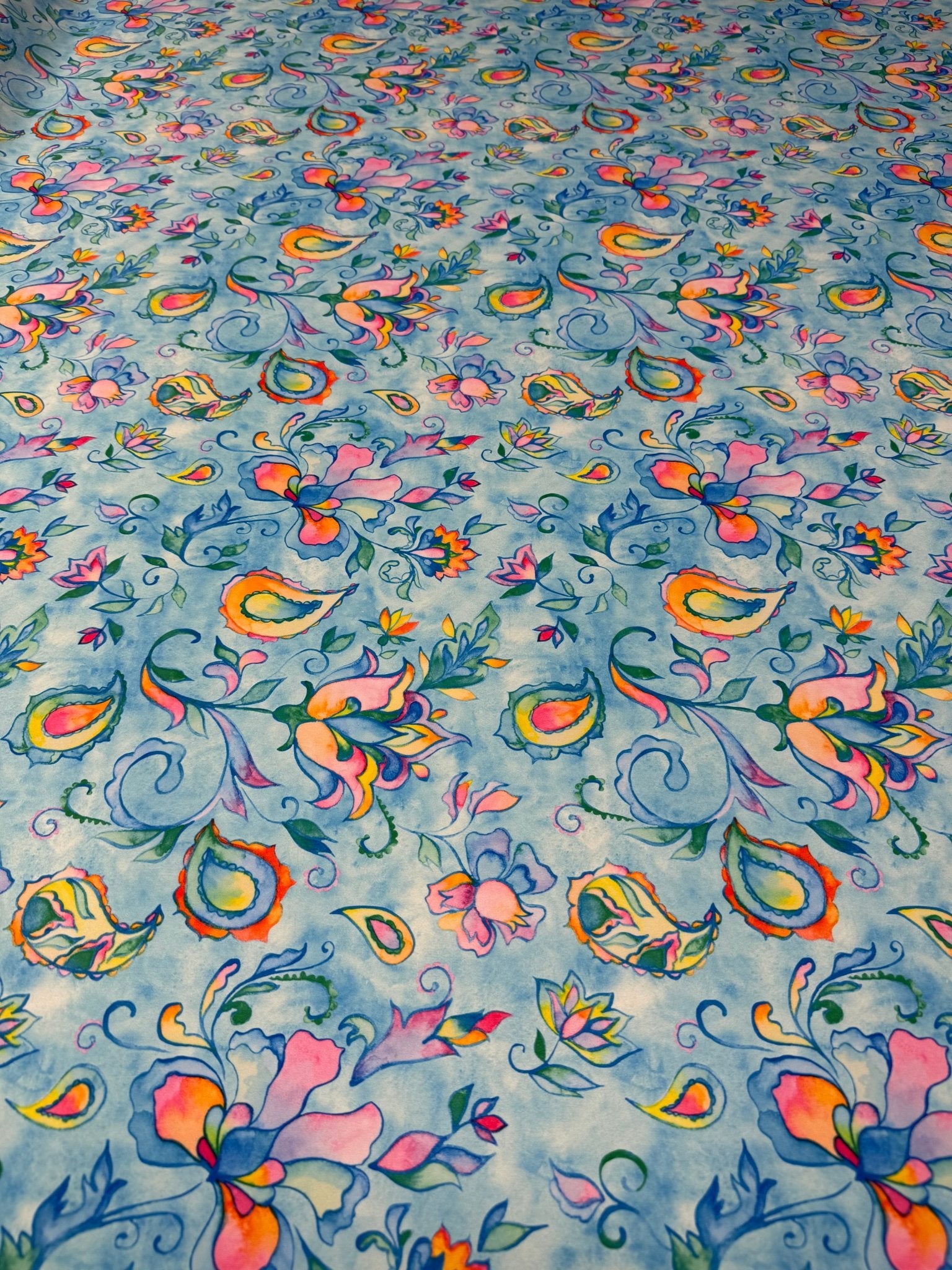 Paisley Floral Moss Crepe Fabric by the Metre - Whotex Fabrics London