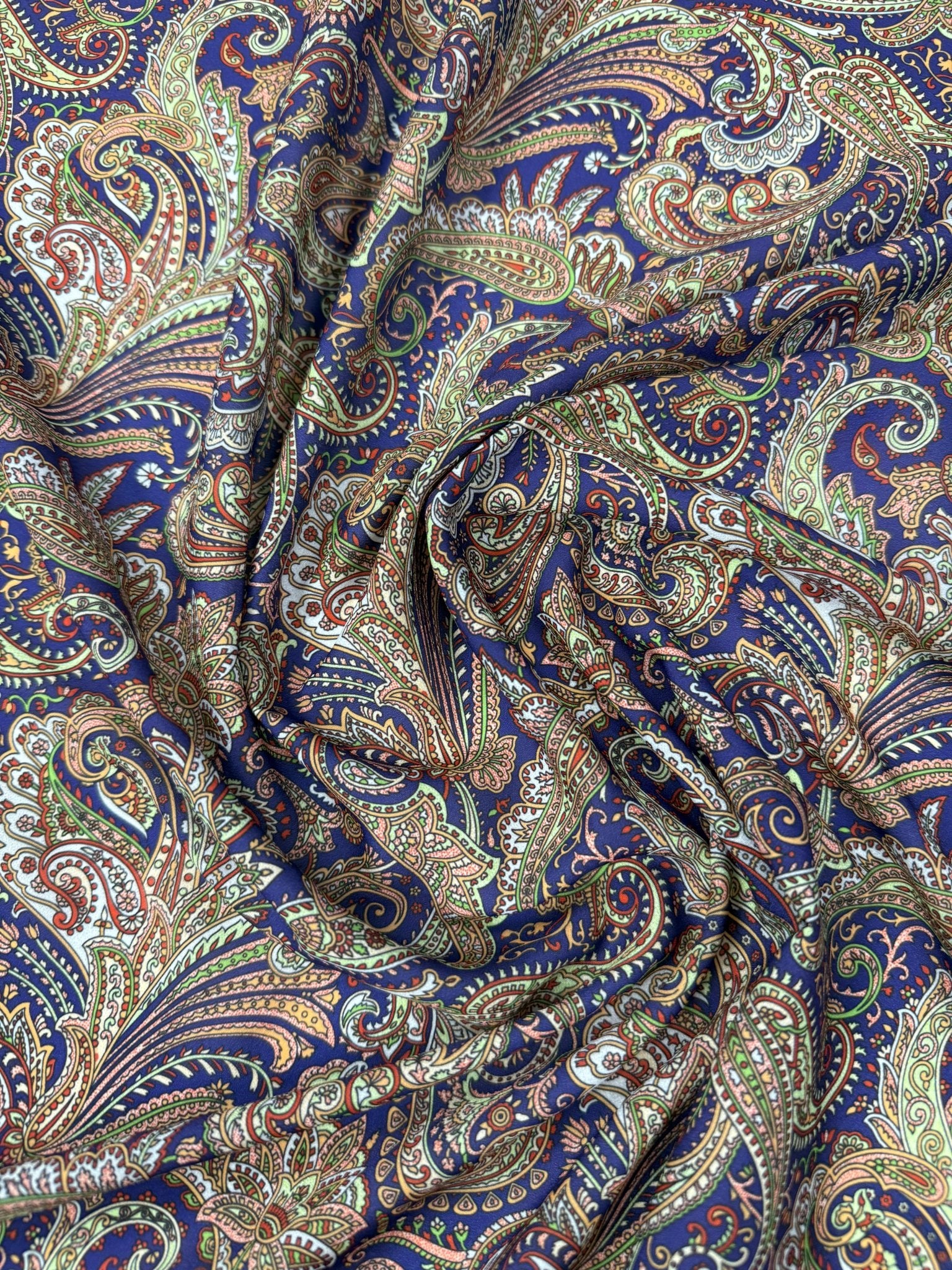Paisley Print Moss Crepe Fabric by the Metre - Whotex Fabrics London