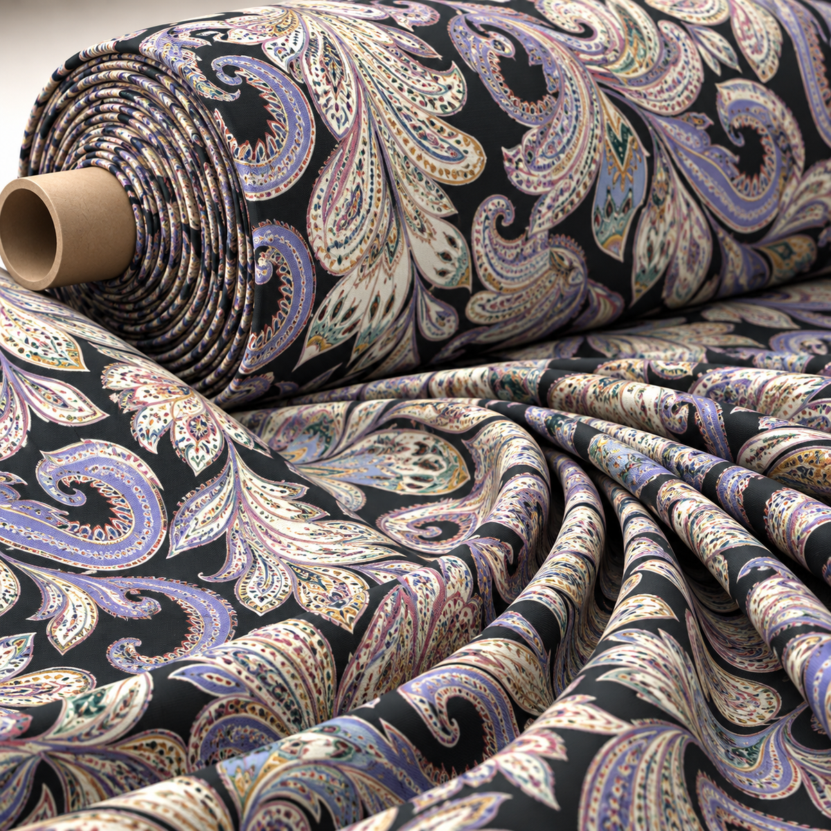 Paisley Print Satin Fabric by the Metre - Whotex Fabrics London