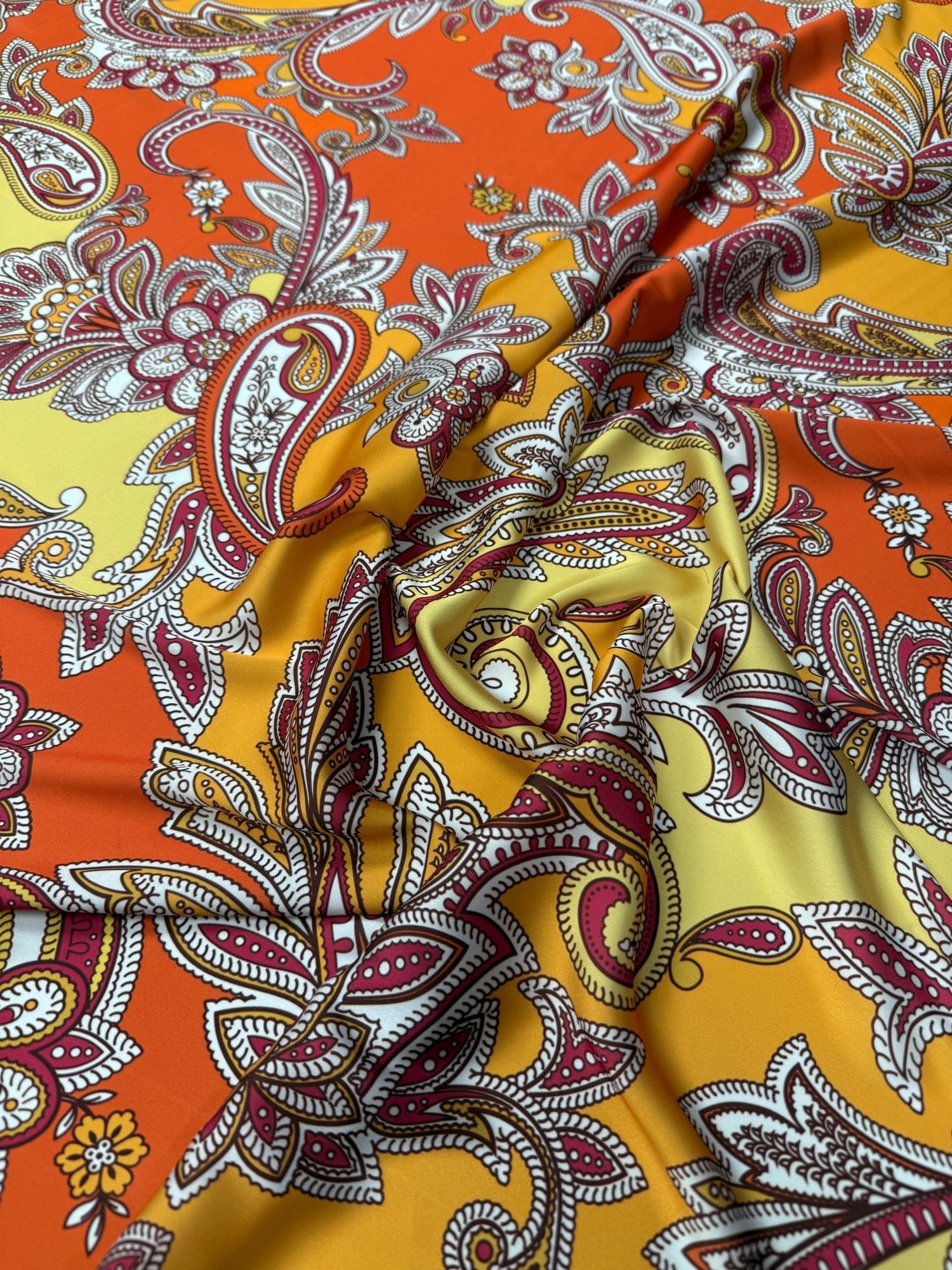 Paisley Print Satin Fabric by the Metre - Whotex Fabrics London
