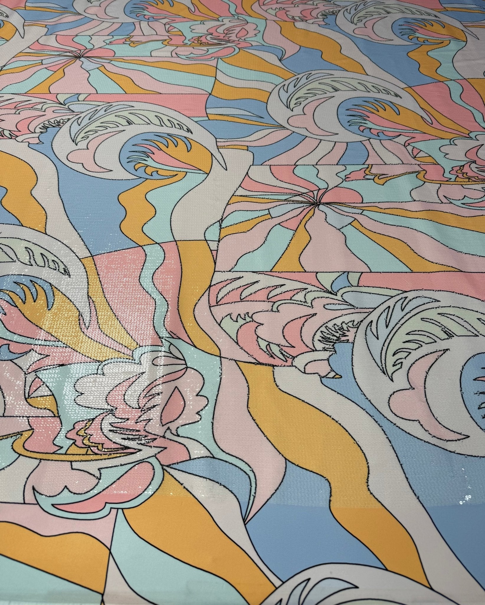 Pastel Abstract Sequin Fabric by the Metre - Whotex Fabrics London
