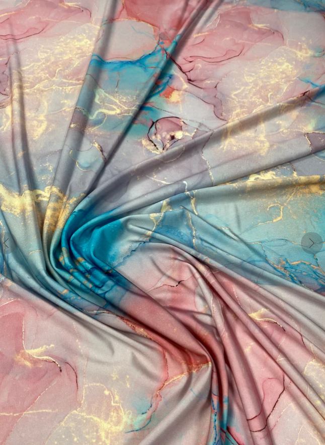 Pastel Marble Effect with Gold Veins Fabric by Metre - Whotex Fabrics London