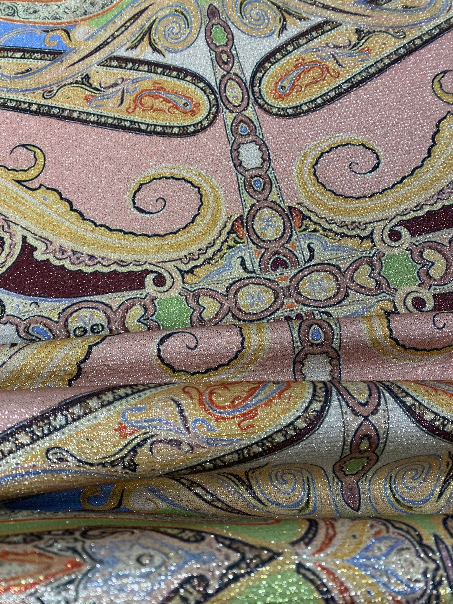 Pastel Paisley Lurex Fabric by the Metre - Whotex Fabrics London