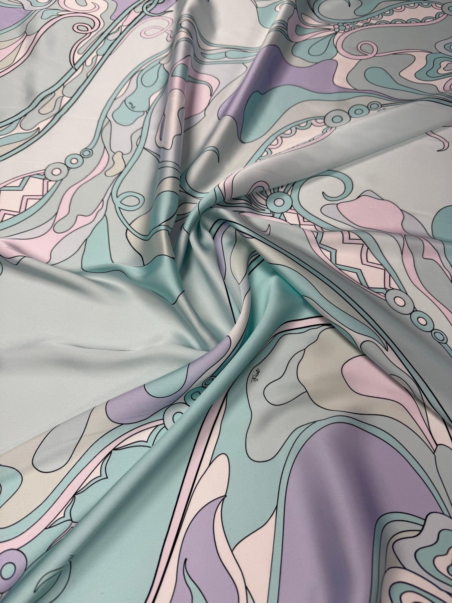 Pastel Swirl Print Satin Fabric by the Metre - Whotex Fabrics London