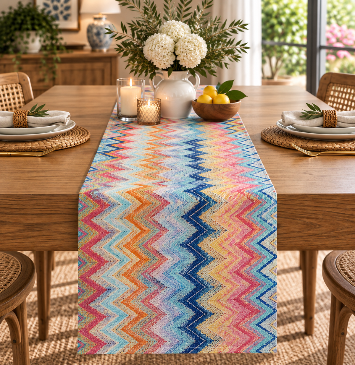 Pastel Zigzag Printed Table Runner - Whotex Fabrics London