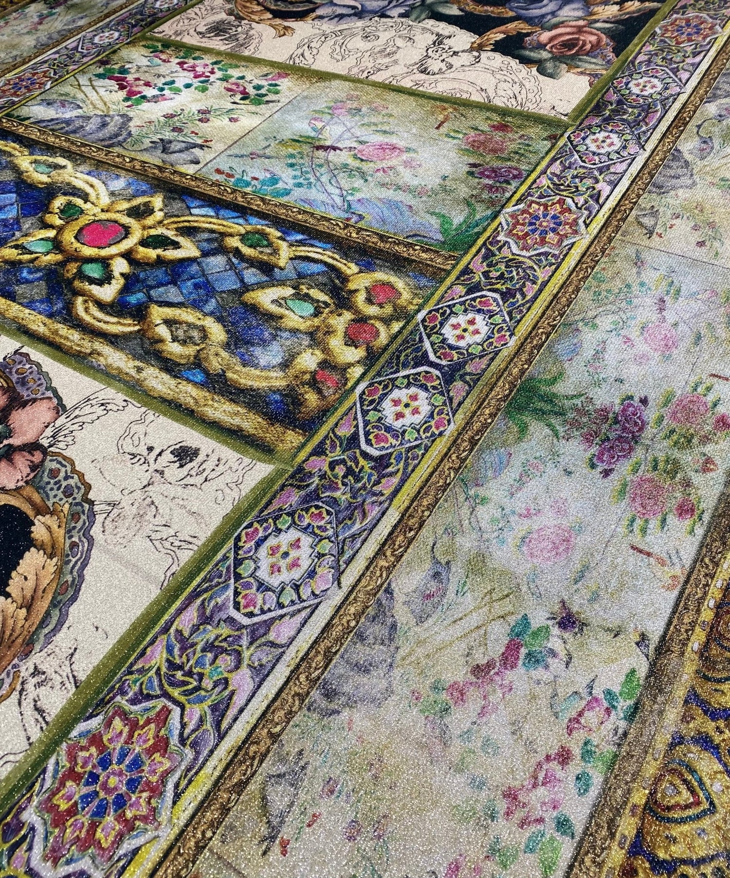 Patchwork Floral Lurex Fabric by the Metre - Whotex Fabrics London