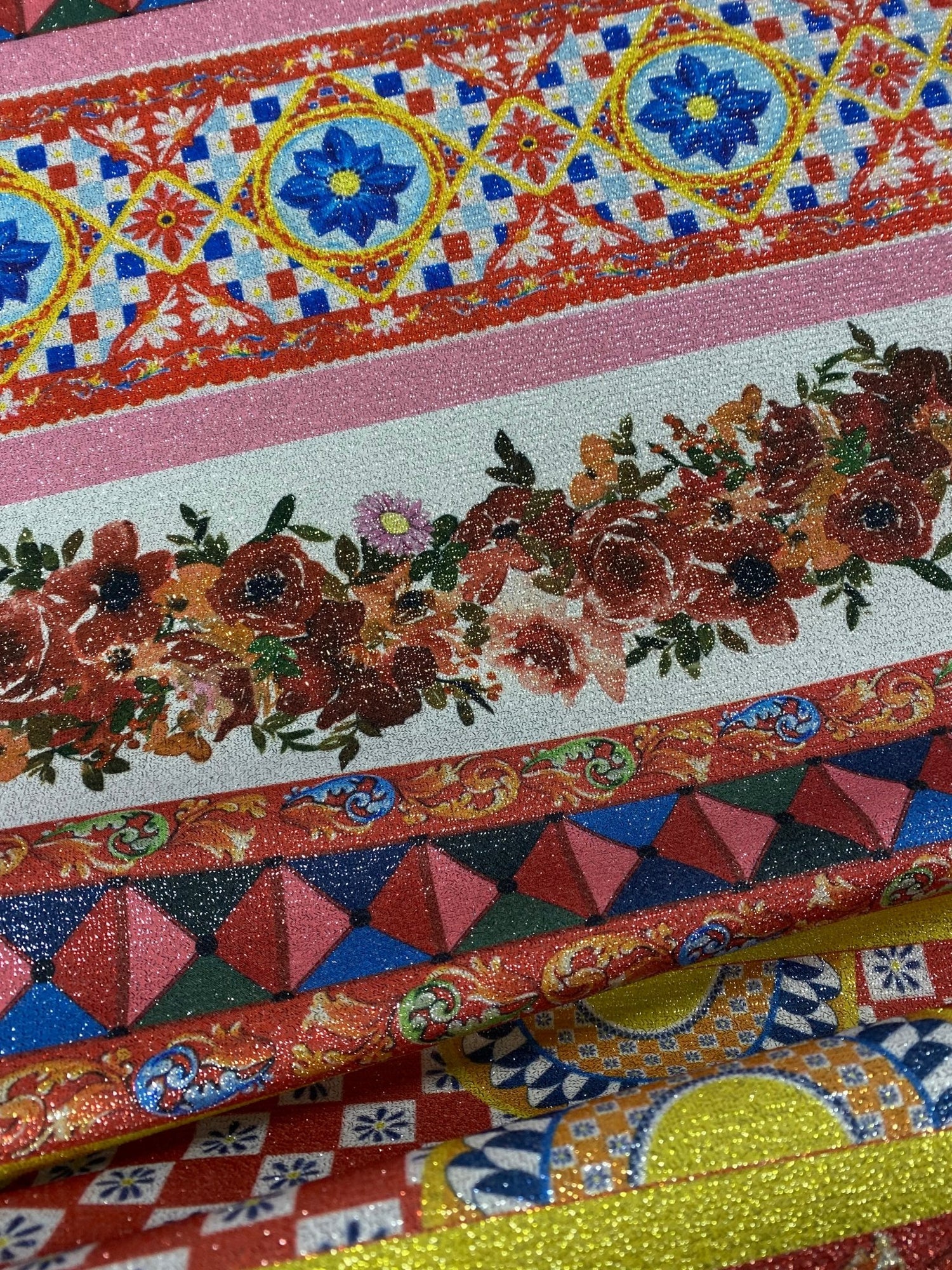 Patchwork Stripe Lurex Fabric by the Metre - Whotex Fabrics London