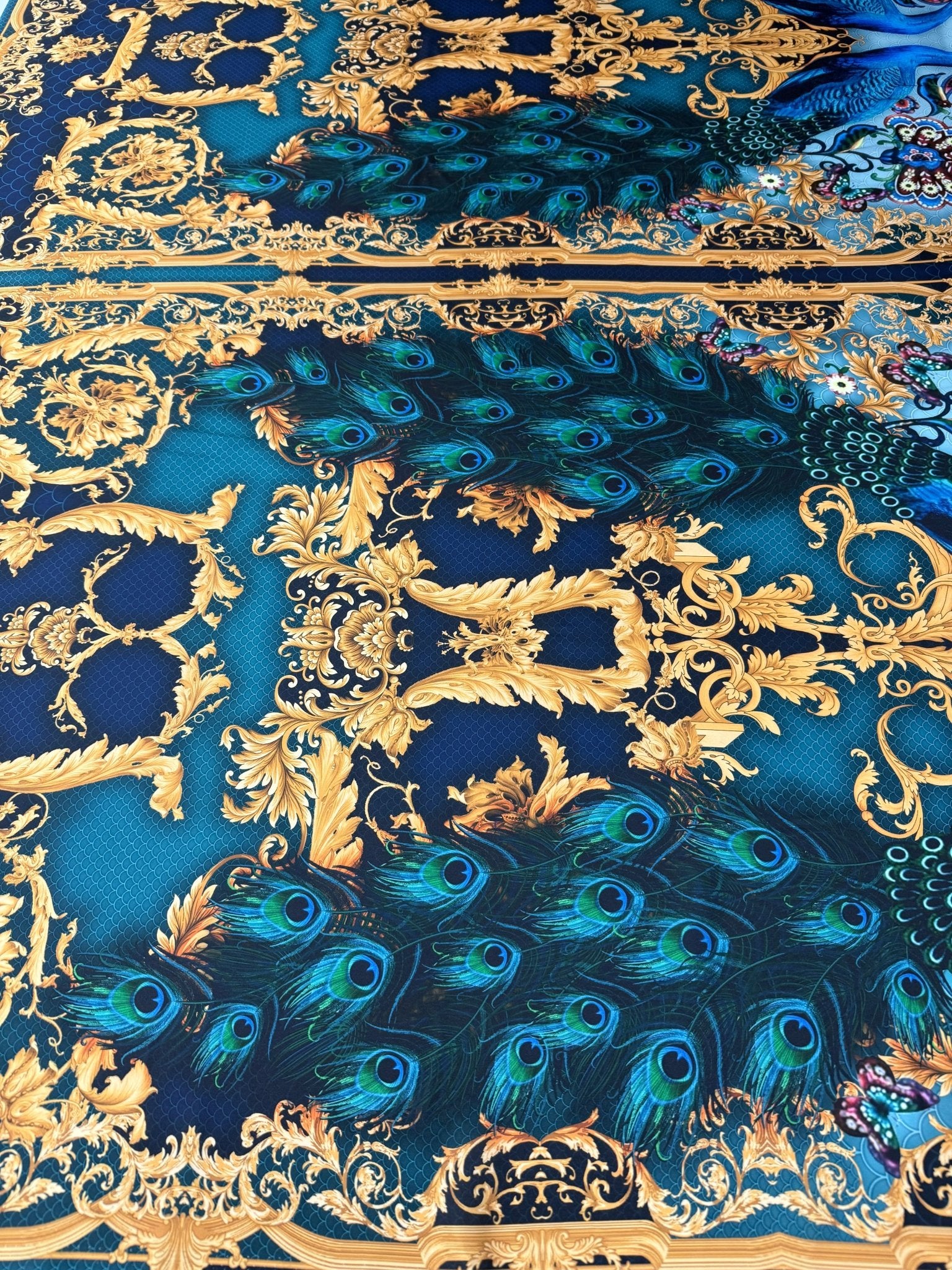 Peacock Baroque Satin Fabric by the Metre - Whotex Fabrics London
