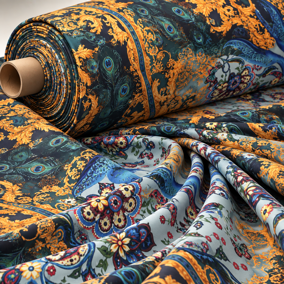 Peacock Baroque Upholstery Fabric by the Metre - Whotex Fabrics London