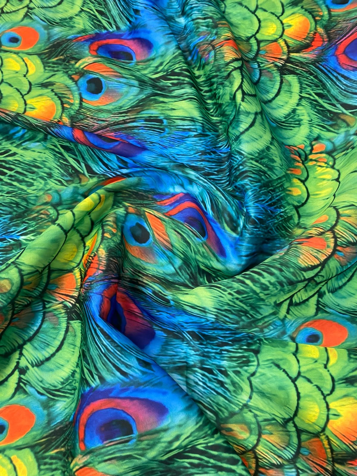 Peacock Feather Moss Crepe Fabric by the Metre - Whotex Fabrics London