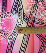 Pink Abstract Greek Key Fabric – Leopard & Stripe Design by the Metre - Whotex Fabrics London