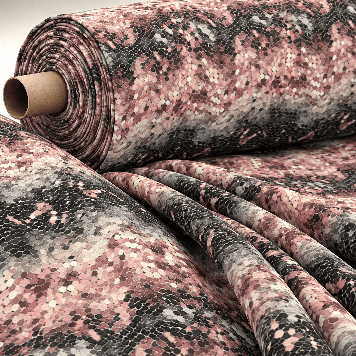 Pink and Black Abstract Scales Fabric by the Metre - Whotex Fabrics London