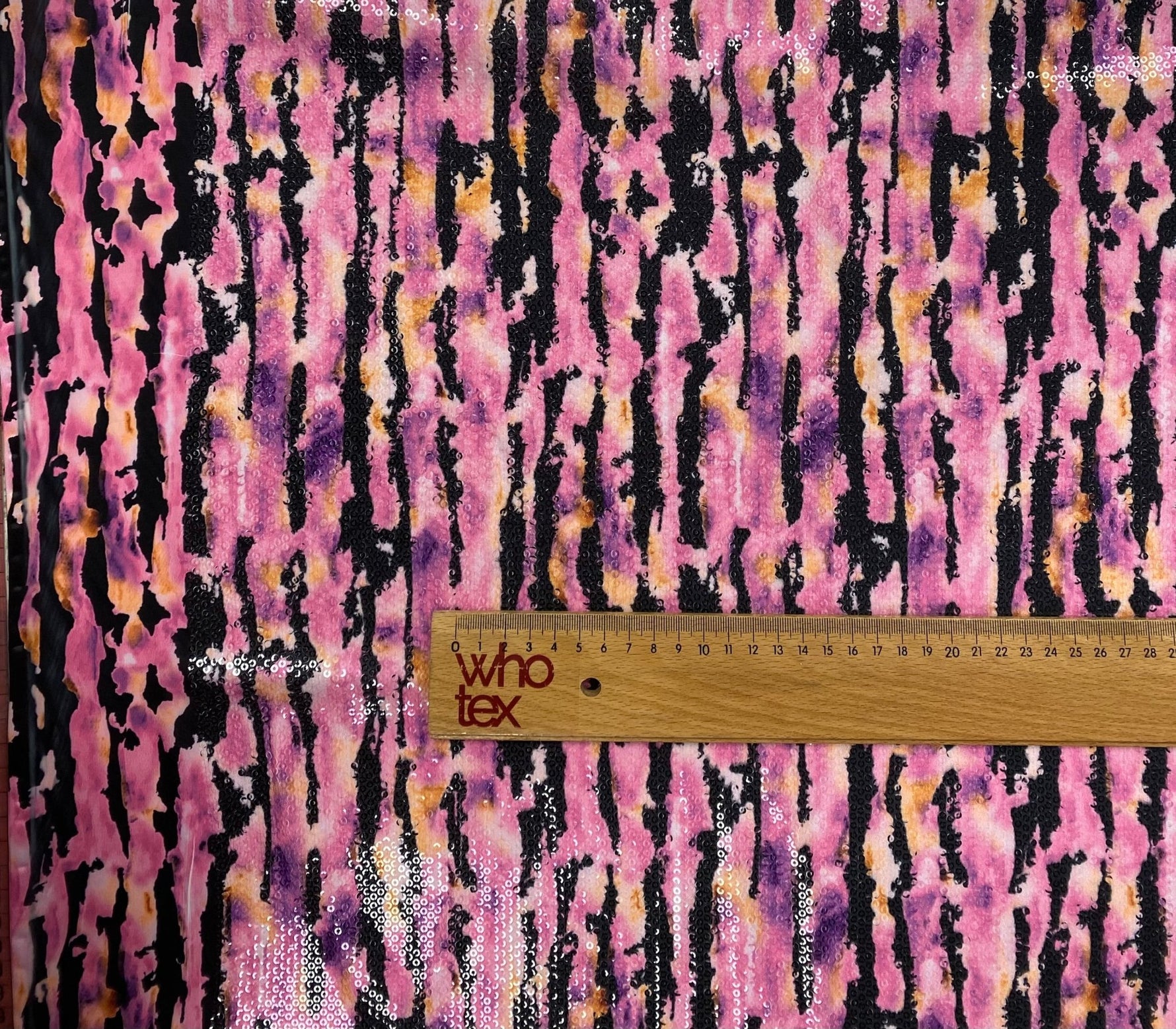 Pink Animal Print Sequin Fabric by the Metre - Whotex Fabrics London