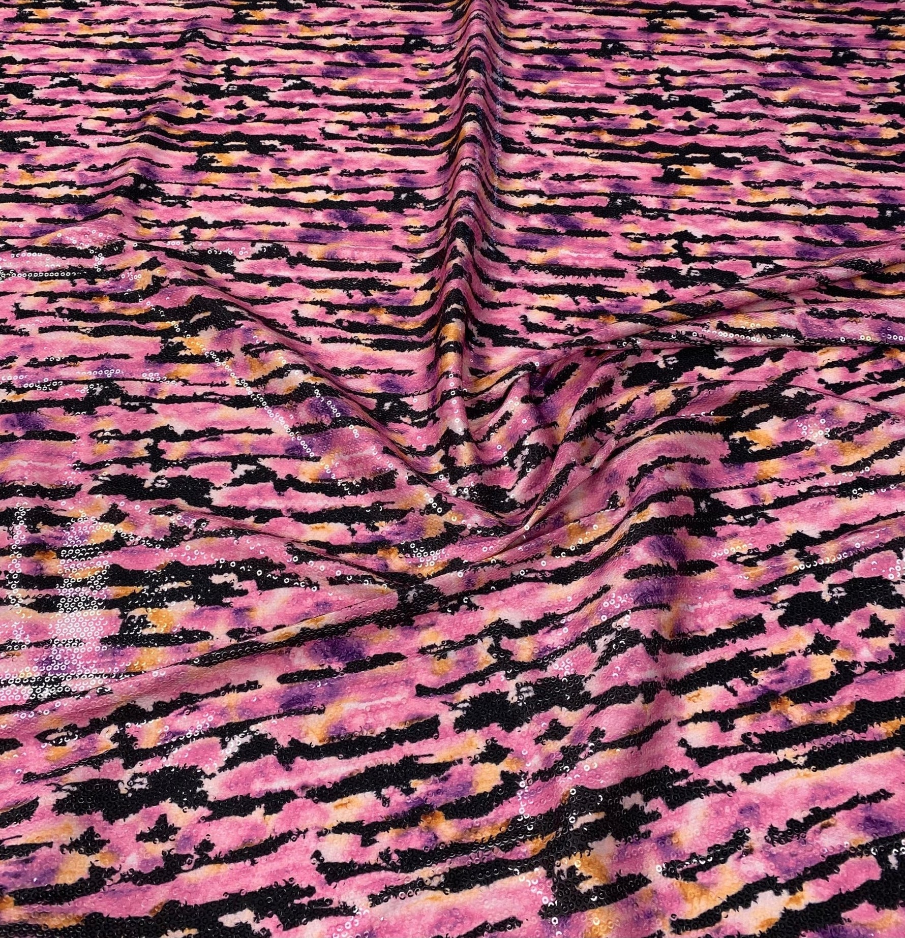Pink Animal Print Sequin Fabric by the Metre - Whotex Fabrics London