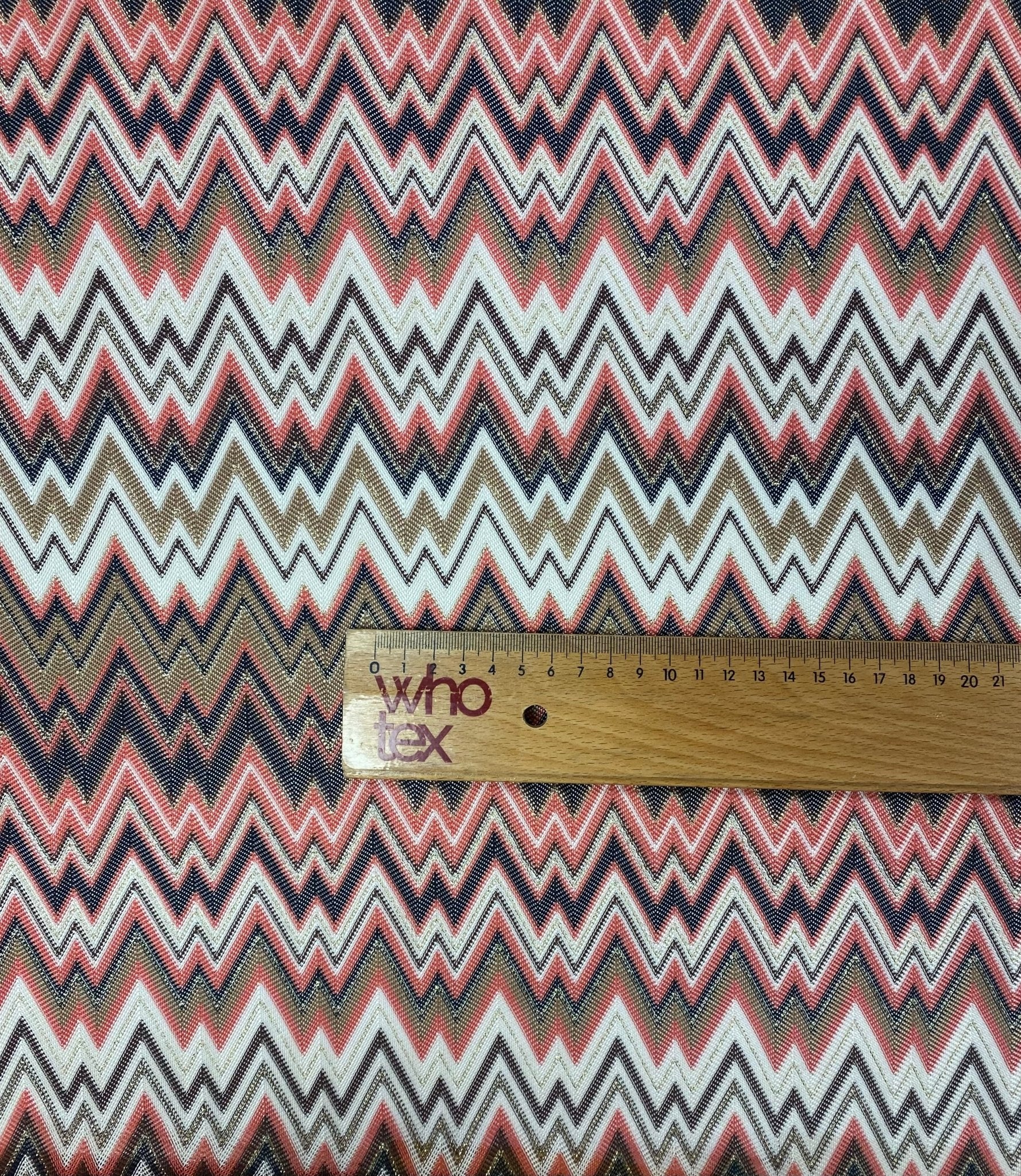 Pink Black Chevron Mesh Knit Fabric with Metallic Accents by the Metre - Whotex Fabrics London
