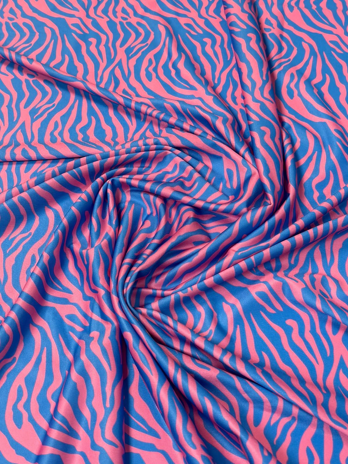 Pink & Blue Zebra Spandex Fabric by the Metre - Whotex Fabrics London