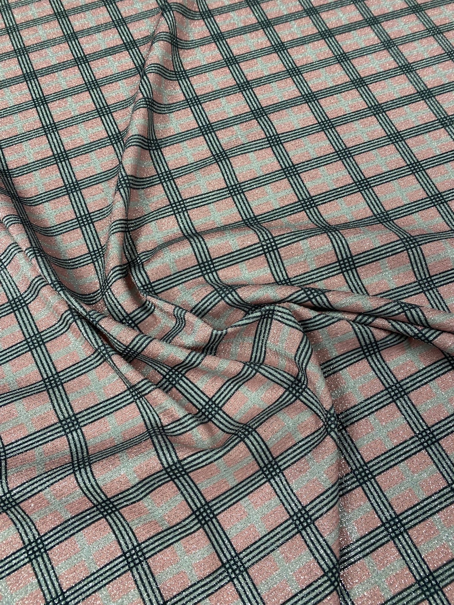 Pink Check Lurex Fabric by the Metre - Whotex Fabrics London