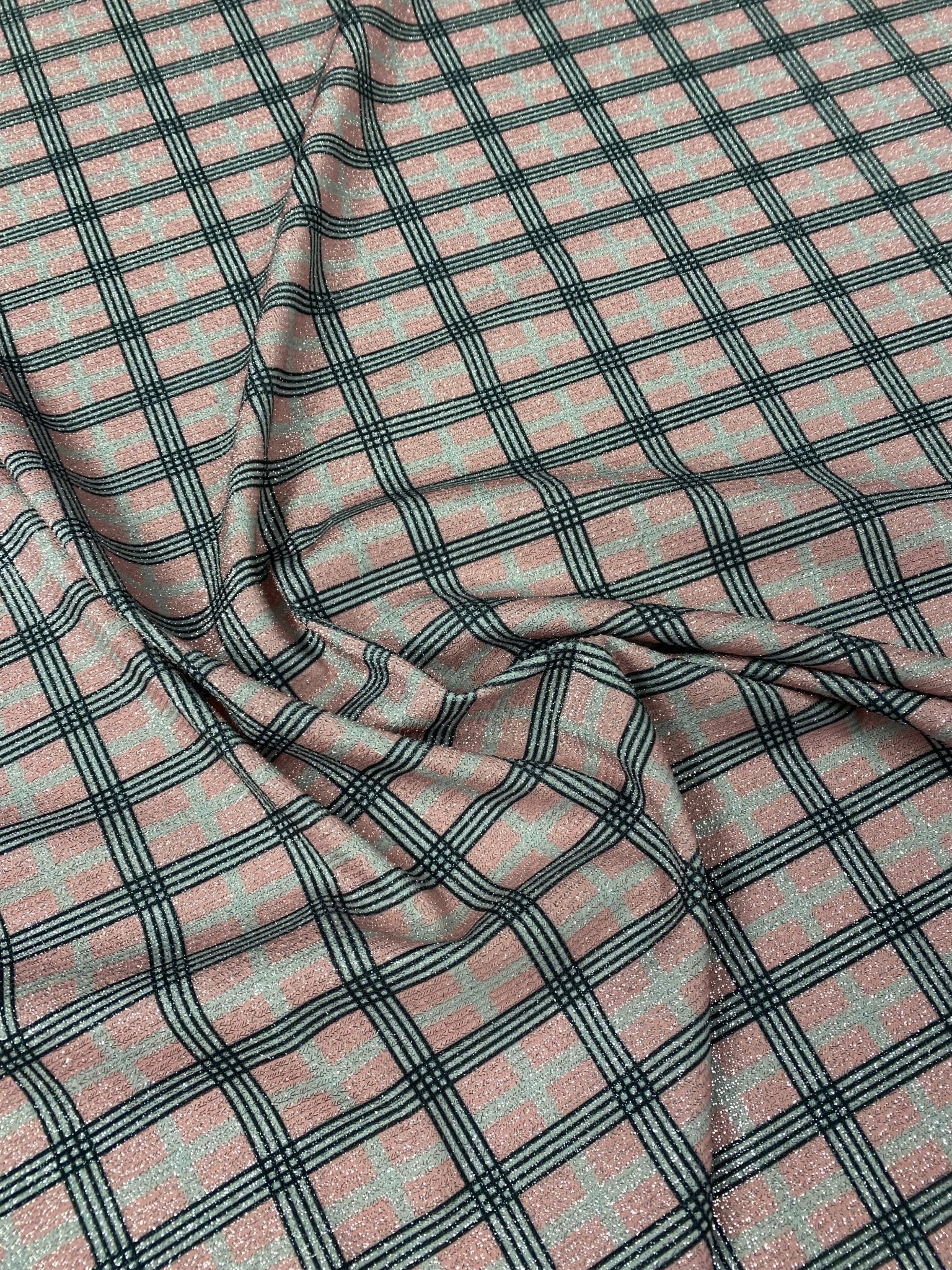 Pink Check Lurex Fabric by the Metre - Whotex Fabrics London
