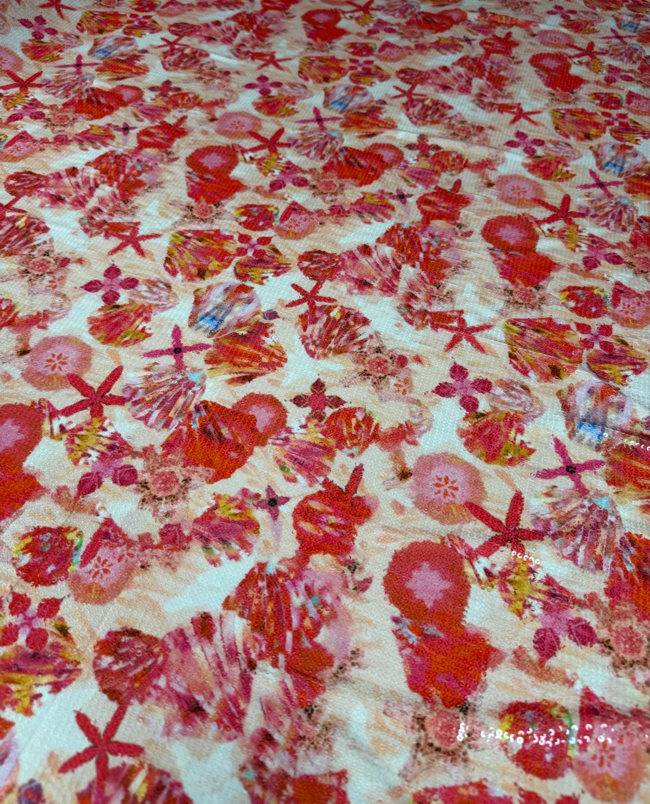 Pink Floral Sequin Fabric for Summer Dresses - Whotex Fabrics London