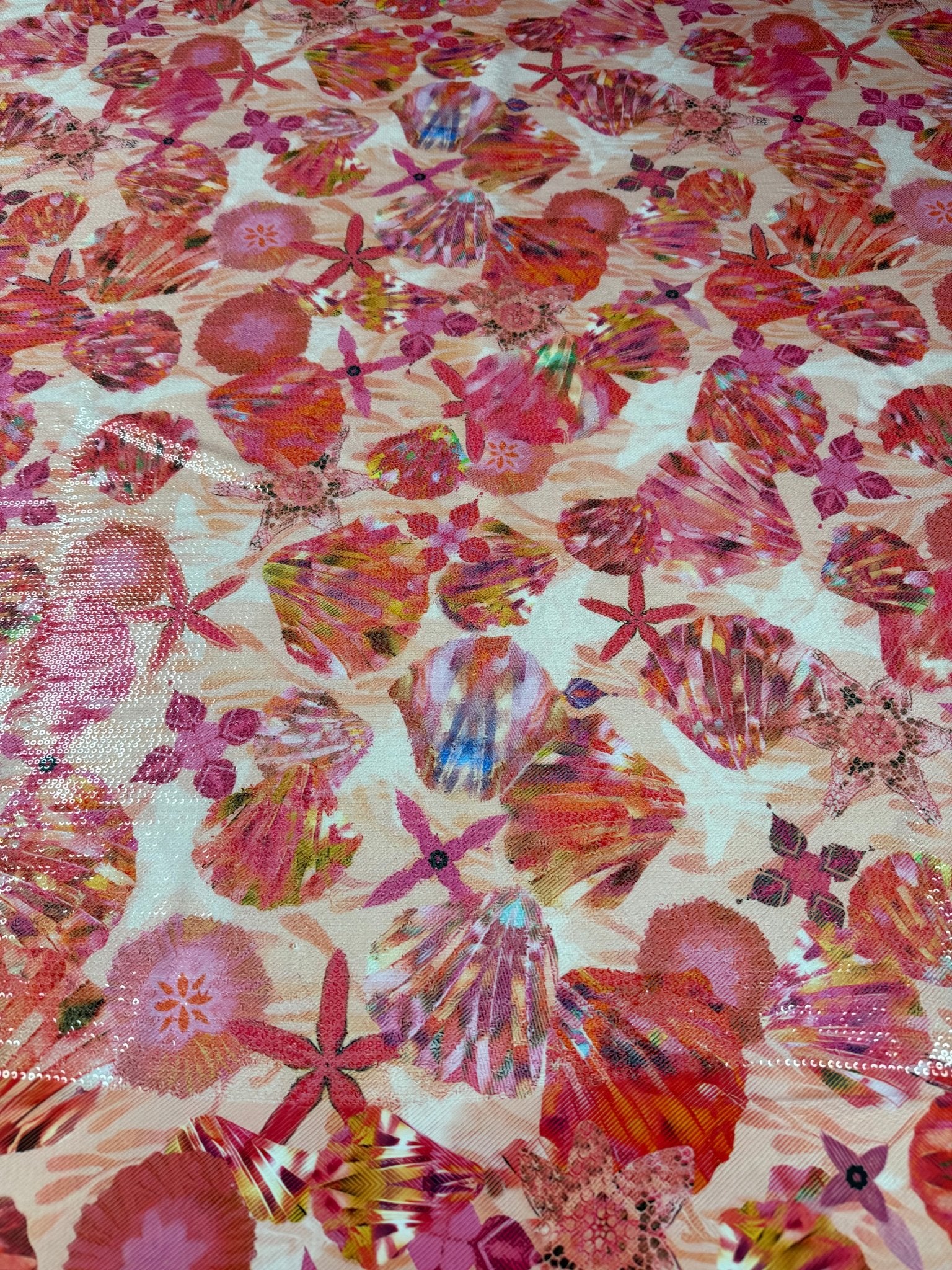 Pink Floral Sequin Fabric for Summer Dresses - Whotex Fabrics London