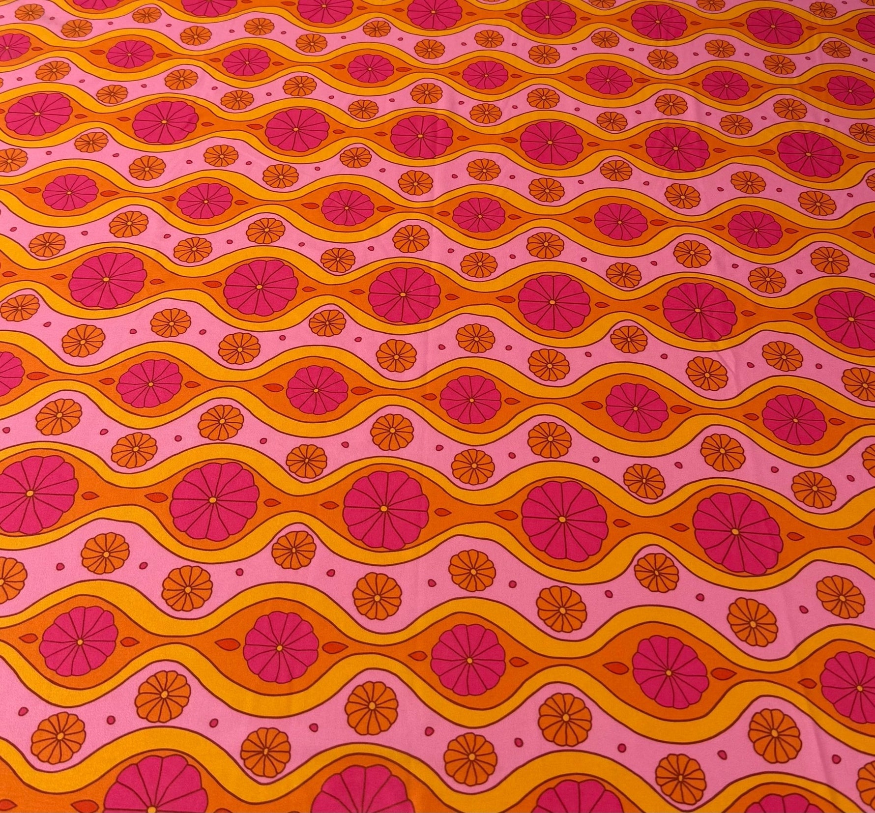 Pink Geometric Pattern Floral Fabric – Fabric by Metre, Options: Satin, Crepe, Spandex, Chiffon - Whotex Fabrics London