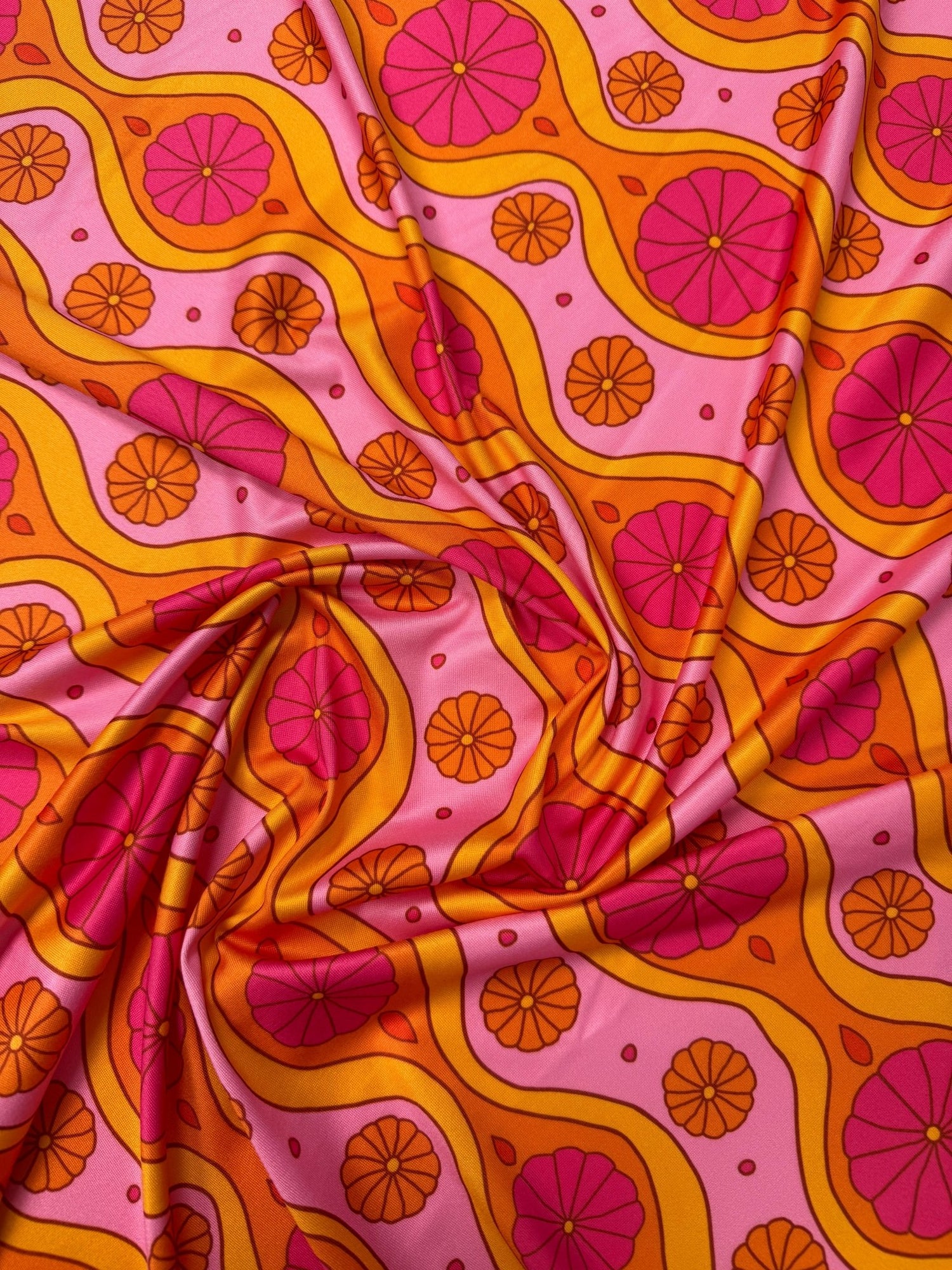 Pink Geometric Pattern Floral Fabric – Fabric by Metre, Options: Satin, Crepe, Spandex, Chiffon - Whotex Fabrics London