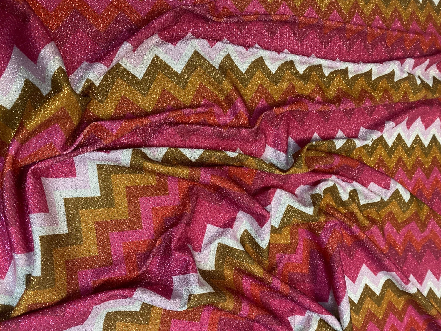 Pink Gold Zigzag Lurex Fabric with Shimmer by the Metre - Whotex Fabrics London