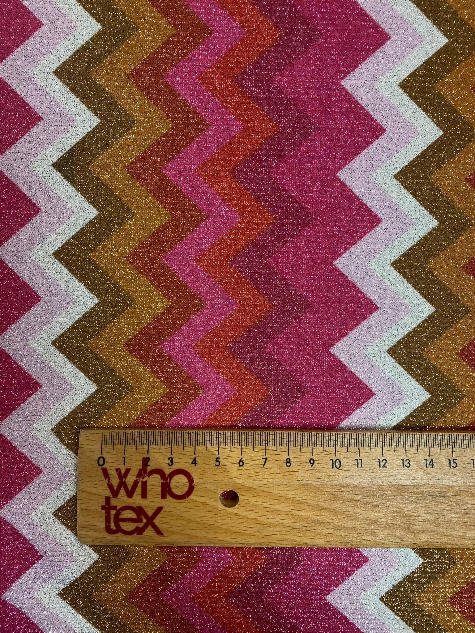 Pink Gold Zigzag Lurex Fabric with Shimmer by the Metre - Whotex Fabrics London