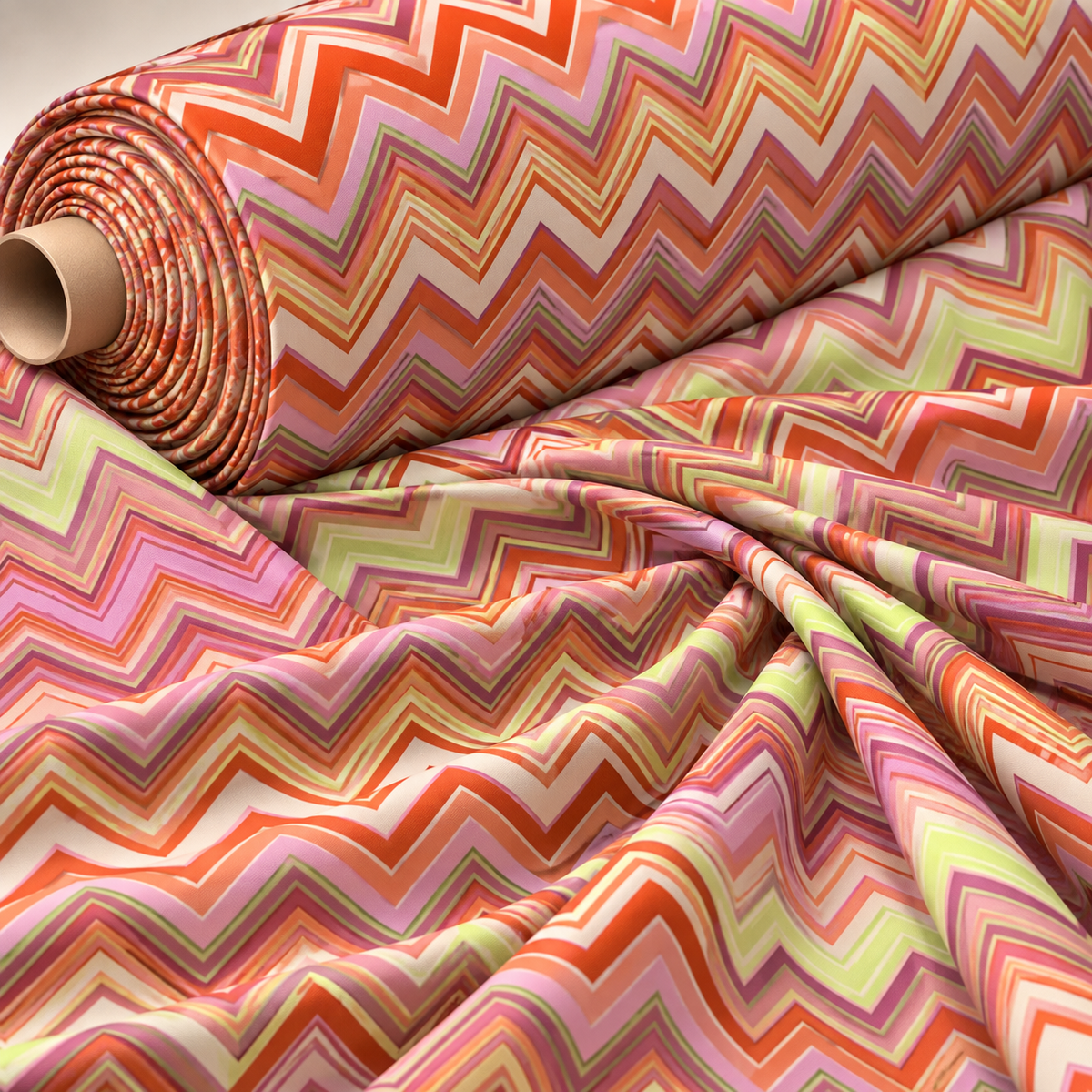 Pink Gold Zigzag Shimmer Fabric by the Metre - Whotex Fabrics London