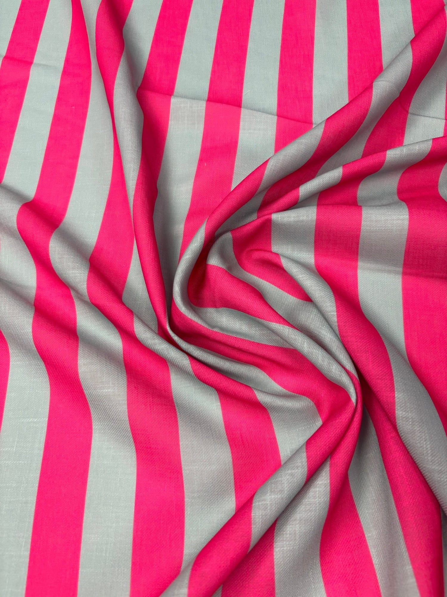 Pink & Grey Stripe Linen Fabric by the Metre - Whotex Fabrics London