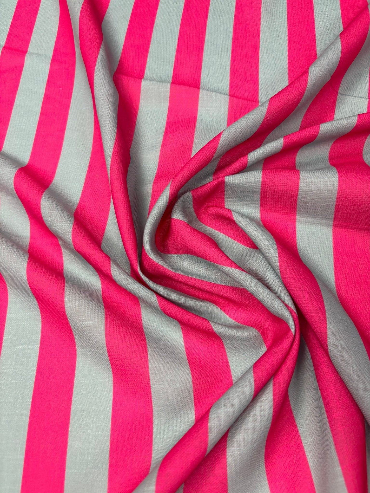 Pink & Grey Stripe Linen Fabric by the Metre - Whotex Fabrics London