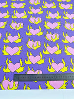 Pink Heart Print Fabric, Yellow Flames Design - Whotex Online Fabric Store