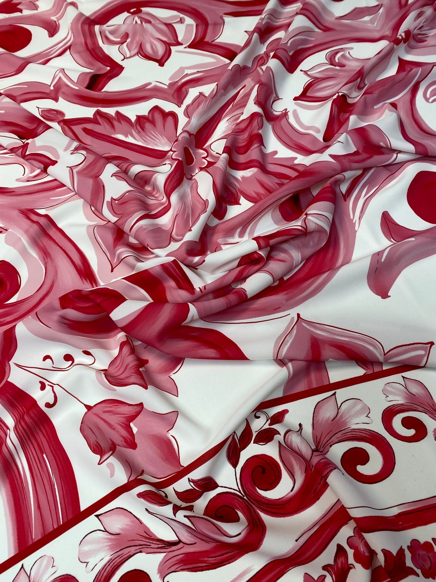 Pink Majolica Pattern Fabric by the Metre - Whotex Fabrics London
