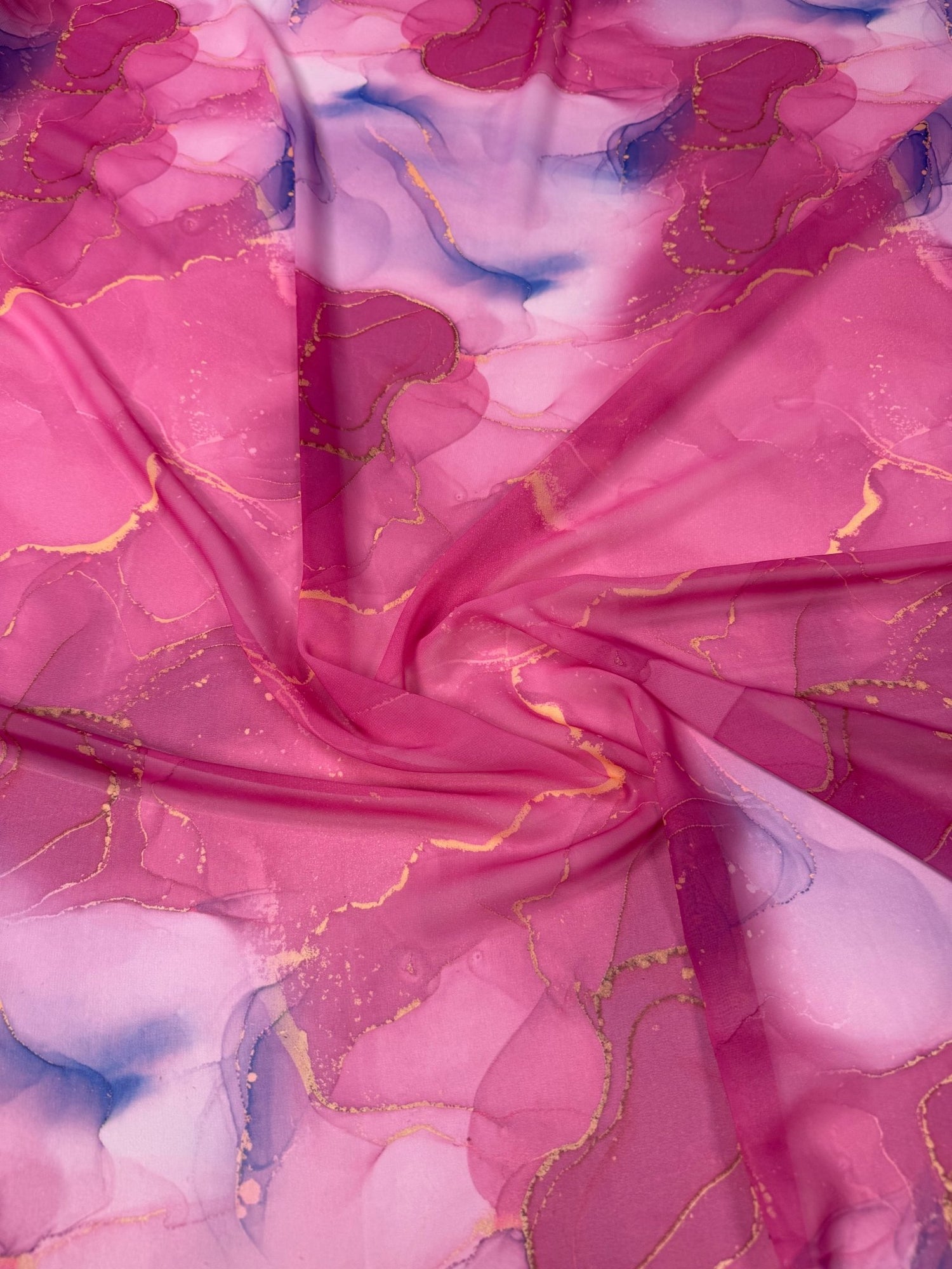 Pink Marble Poly Silk Chiffon Fabric by the Metre - Whotex Fabrics London