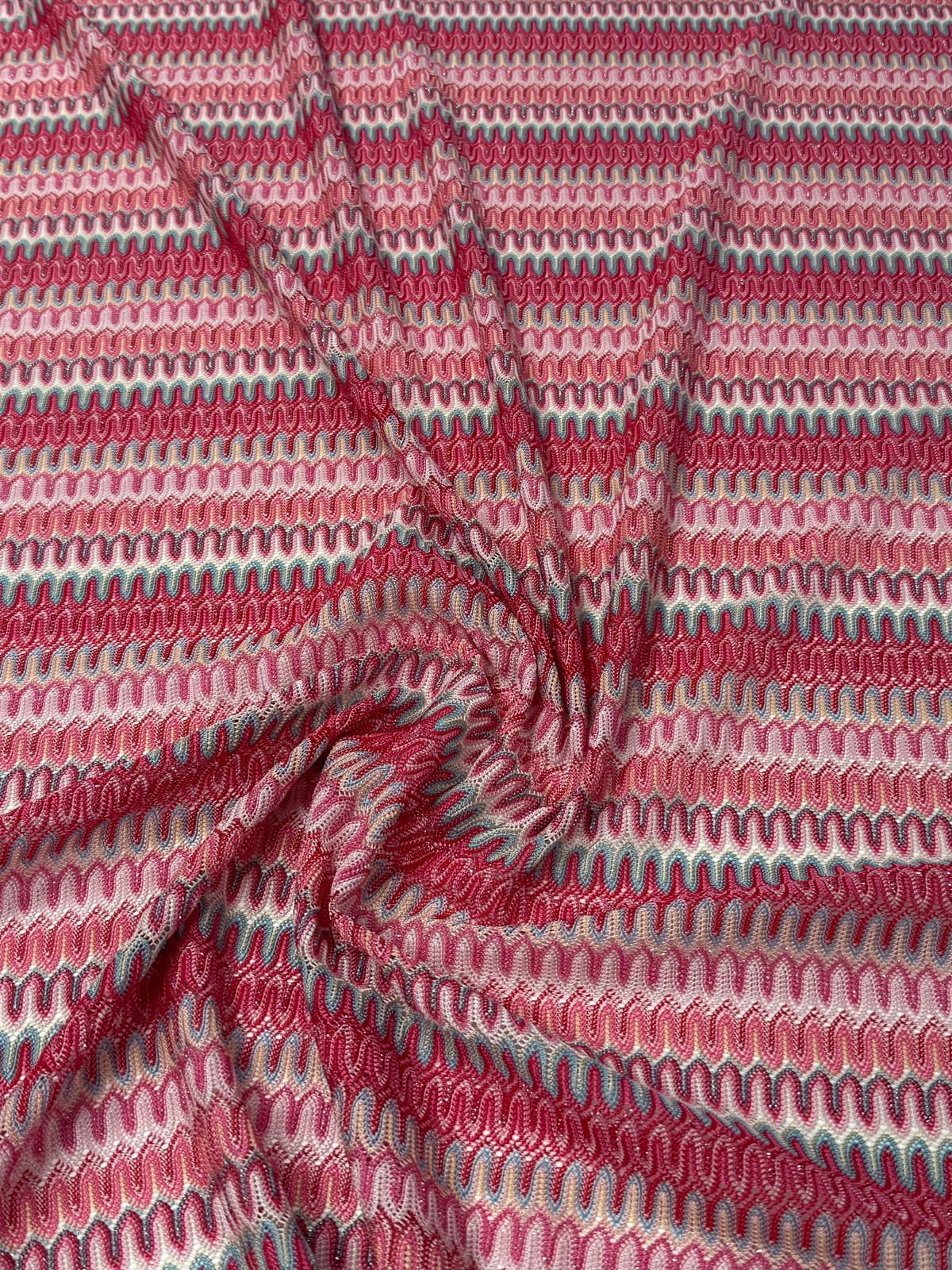 Pink Multi Zigzag Metallic Mesh Fabric by the Metre - Whotex Fabrics London