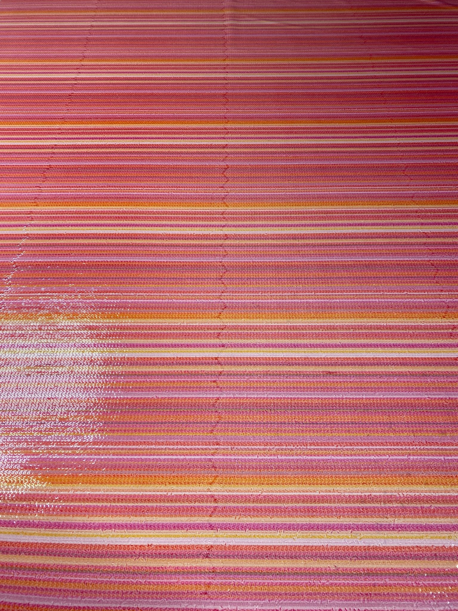 Pink Orange Striped Shimmer Sequin Fabric by the Metre - Whotex Fabrics London