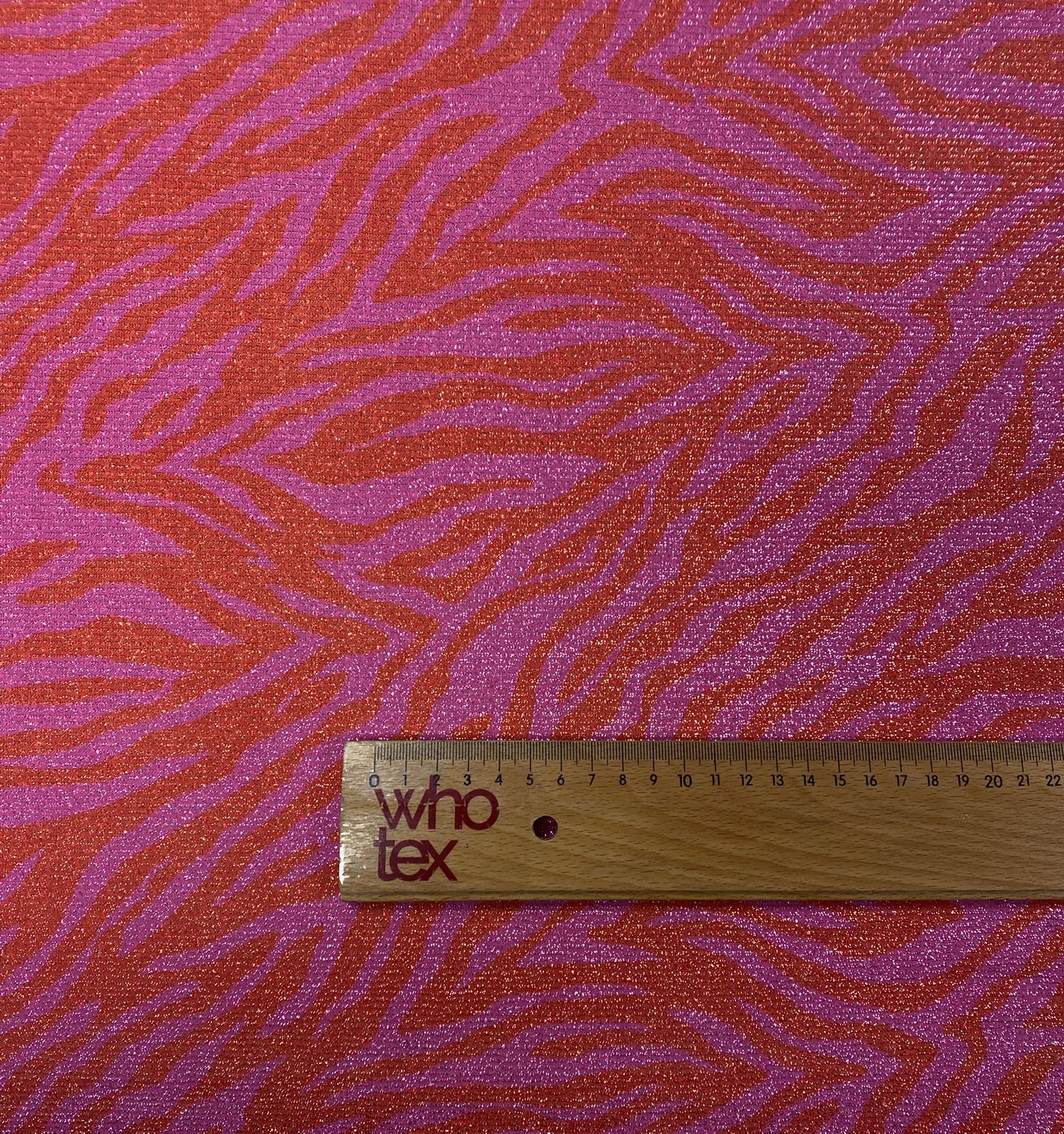Pink Orange Zebra Lurex Fabric by the Metre - Whotex Fabrics London