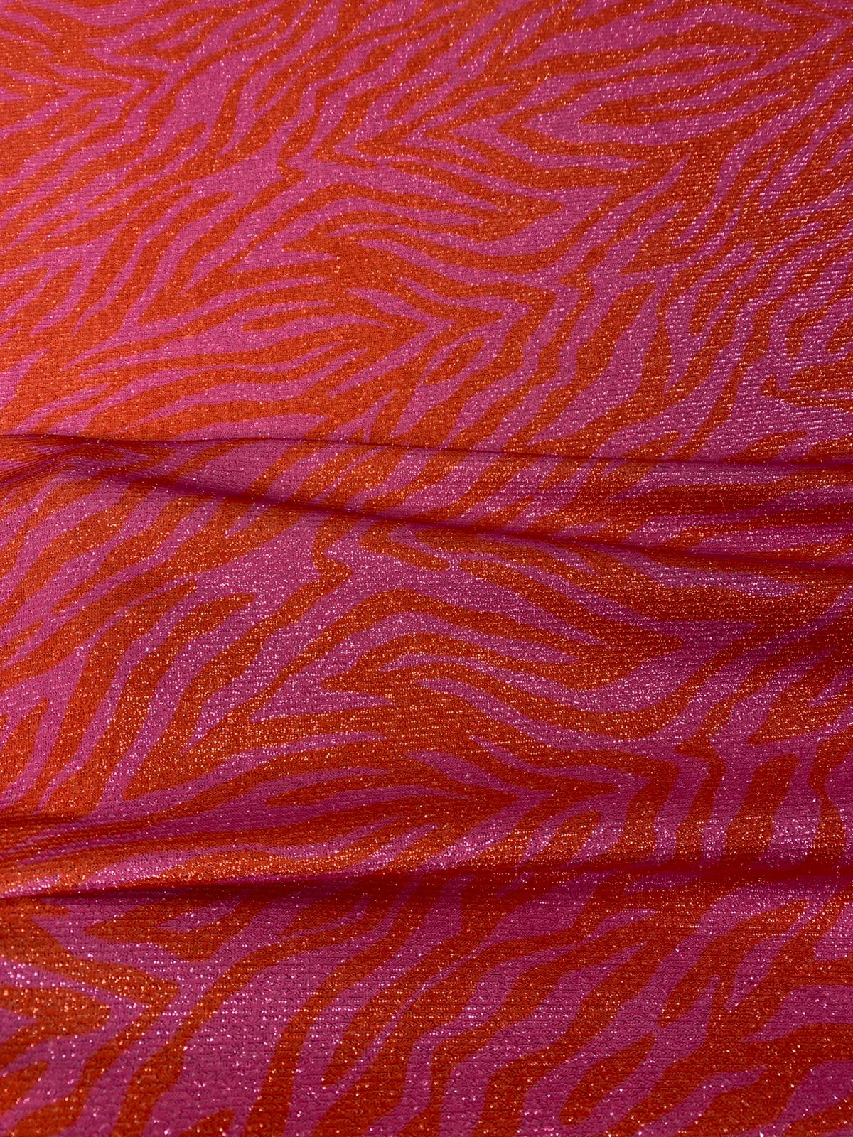 Pink Orange Zebra Lurex Fabric by the Metre - Whotex Fabrics London