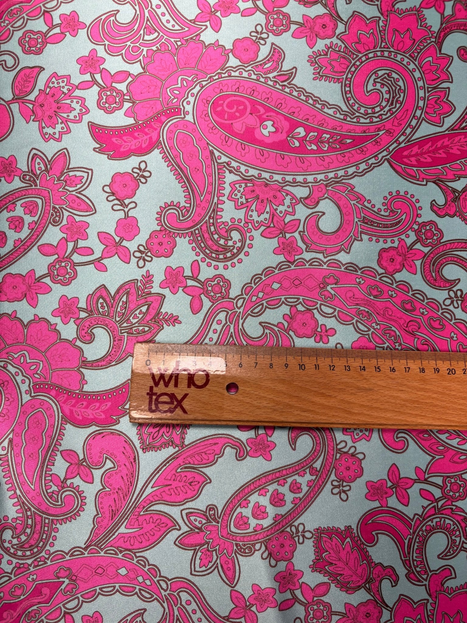 Pink Paisley Lycra Satin Fabric by the Metre - Whotex Fabrics London