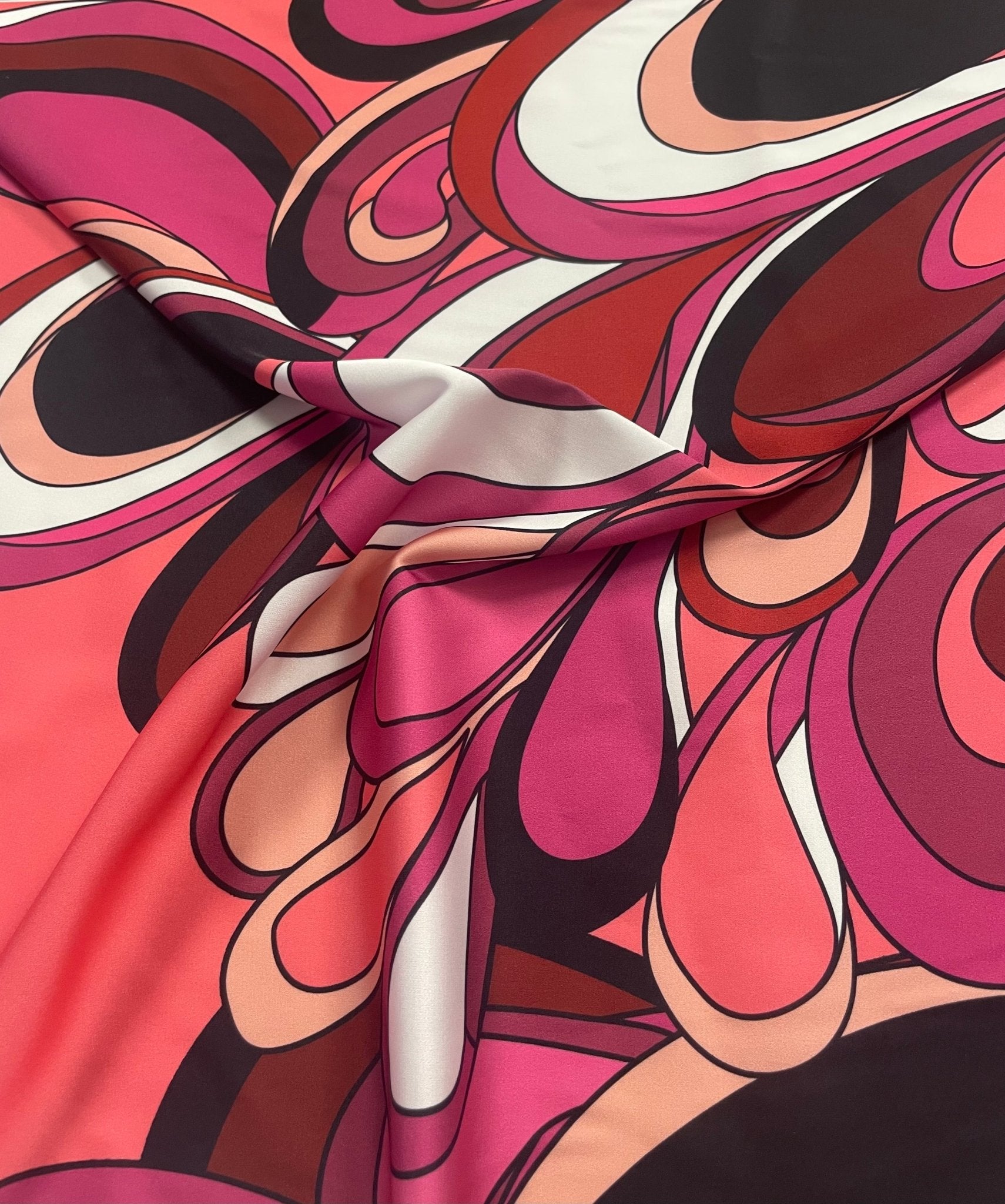 Pink Petal Swirl Fabric – Psychedelic Abstract Print by the Metre - Whotex Fabrics London