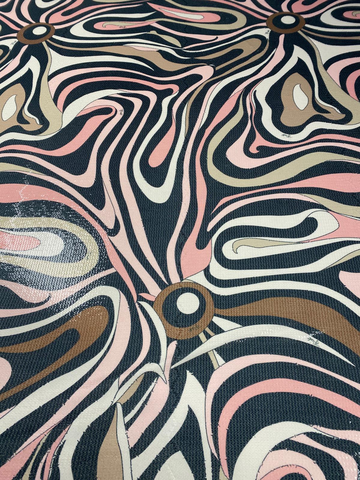 Pink Retro Abstract Pattern Sequin Fabric by the Metre - Whotex Fabrics London