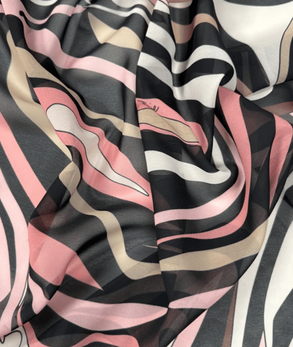 Pink Retro Swirl Fabric – Abstract 70s Style Pattern by the Metre - Whotex Fabrics London