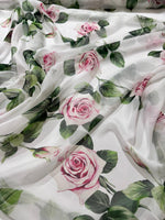Pink Rose White Pattern Floral Fabric – Multiple Fabric Options, Sold by Metre - Whotex Online Fabric Store