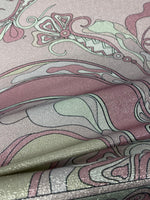 Pink Shimmer Swirl Print Lurex Fabric by the Metre - Whotex Fabrics London