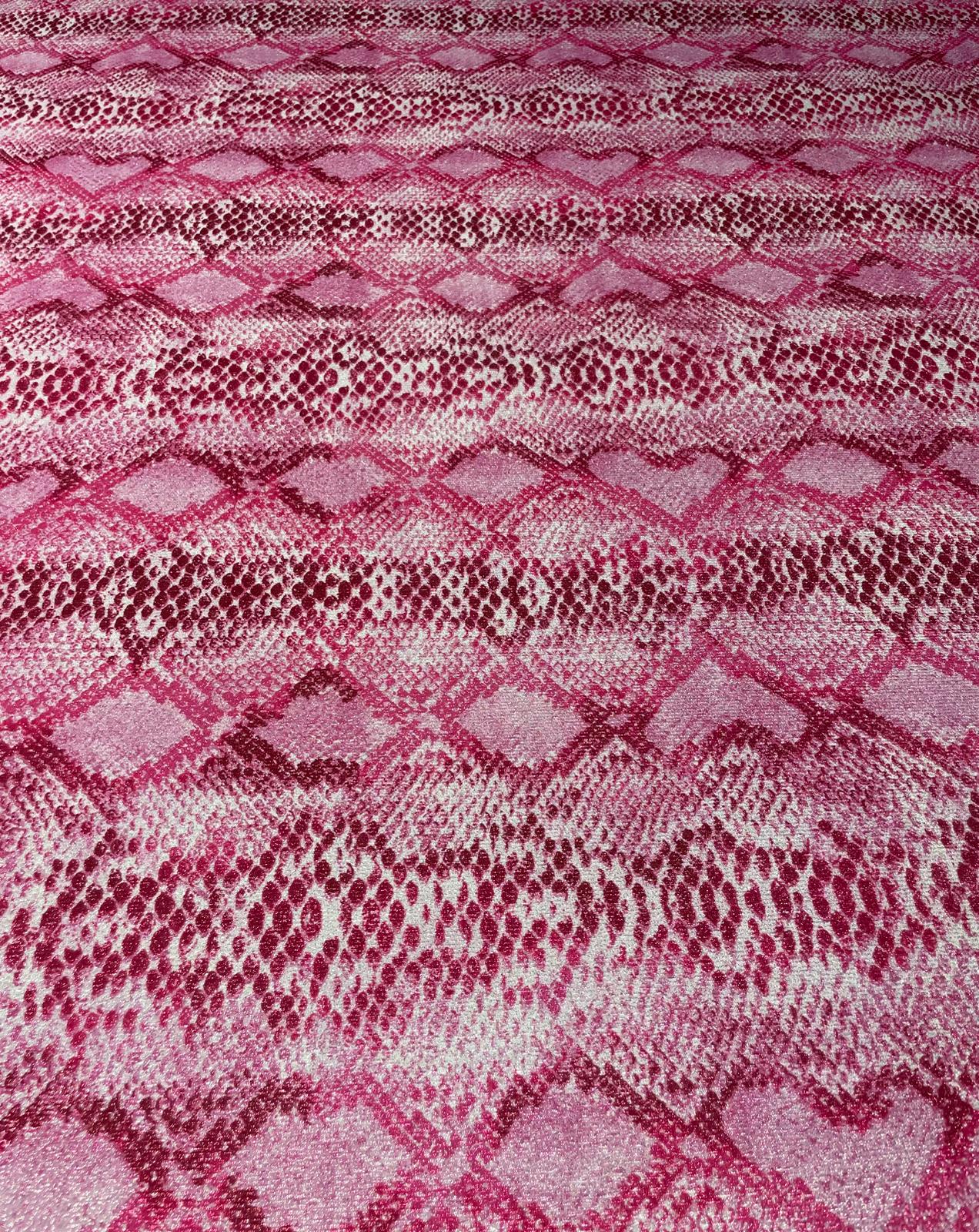 Pink Snake Print Lurex Fabric by the Metre - Whotex Fabrics London