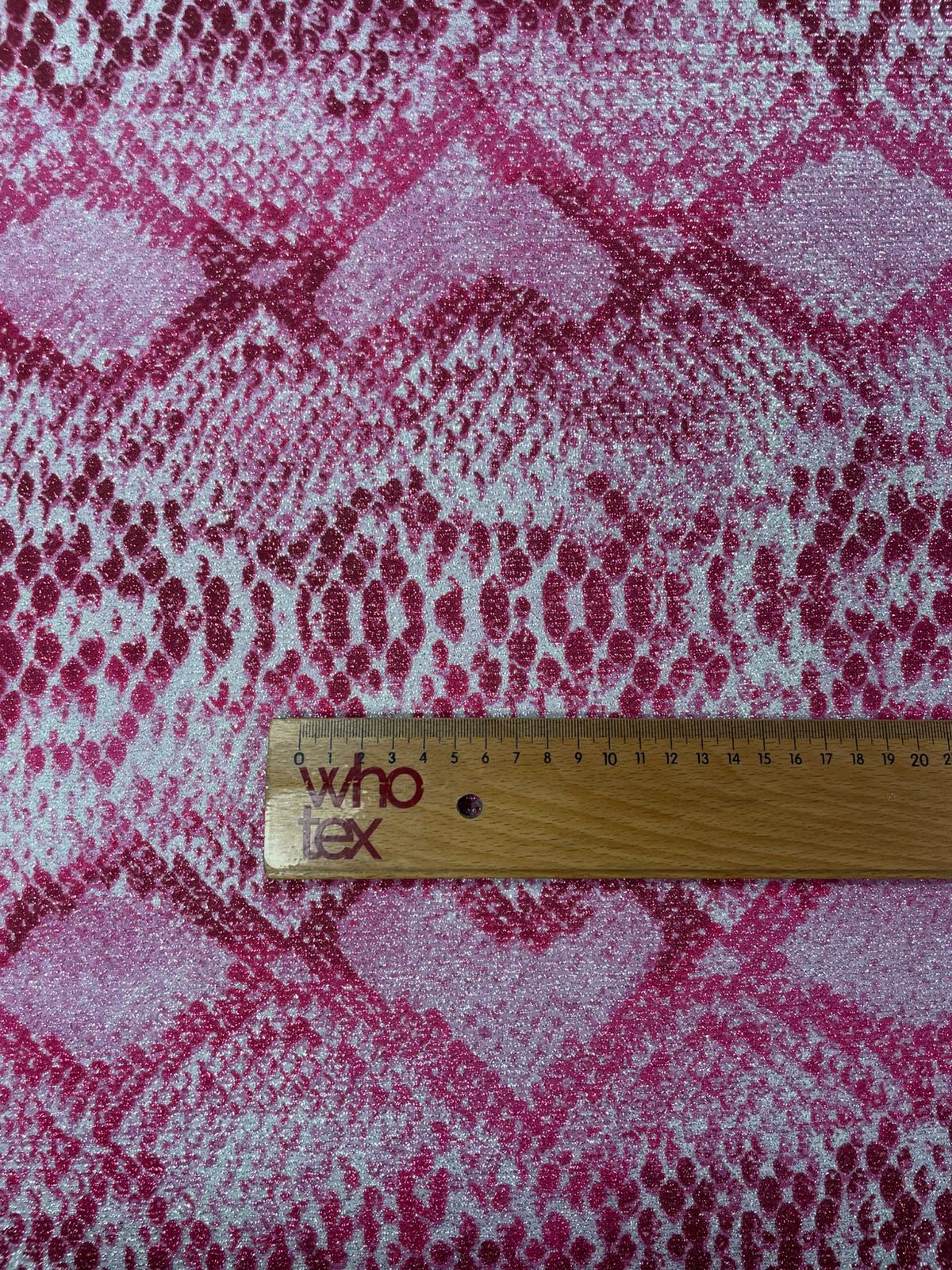 Pink Snake Print Lurex Fabric by the Metre - Whotex Fabrics London