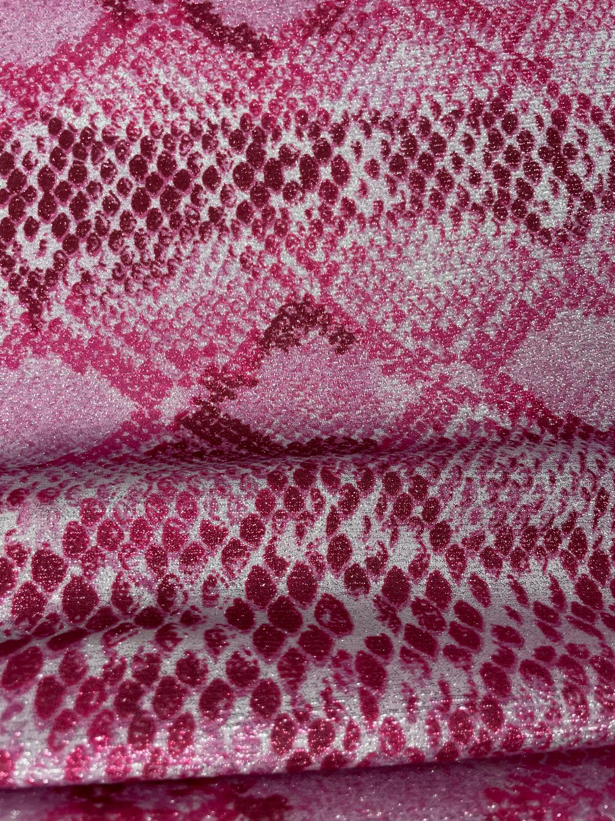 Pink Snake Print Lurex Fabric by the Metre - Whotex Fabrics London